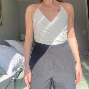 White Blouse Tie-Neck Bodysuit